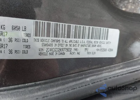 2019 Dodge Grand Caravan Sxt 35Th Anniversary Edition z USA, uszkodzony, nr VIN 2C4RDGCG9KR779632